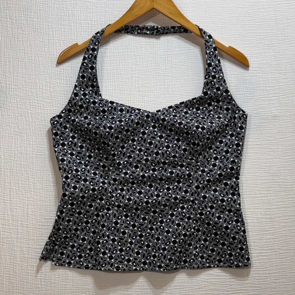 Ann Taylor Loft Halter Top Women‎ 10 Black White Floral Rose Print Retro Summer